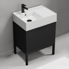 Modern Small Black Bathroom Vanity, 24 inch, Free Standing